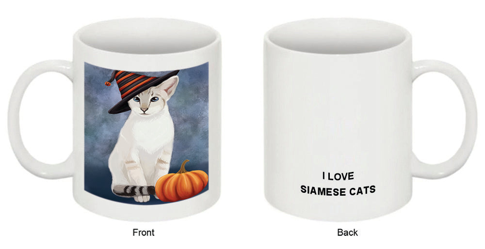 Happy Halloween Siamese Cat Wearing Witch Hat with Pumpkin Coffee Mug MUG50308