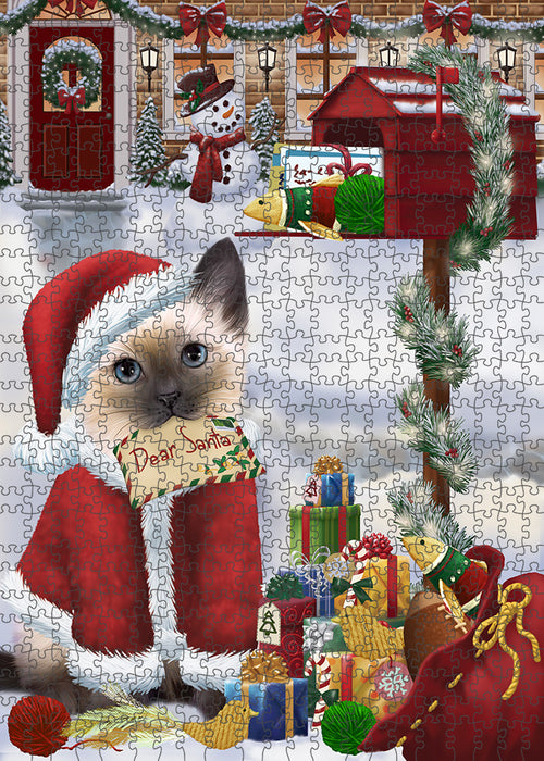 Siamese Cat Dear Santa Letter Christmas Holiday Mailbox Puzzle with Photo Tin PUZL81364