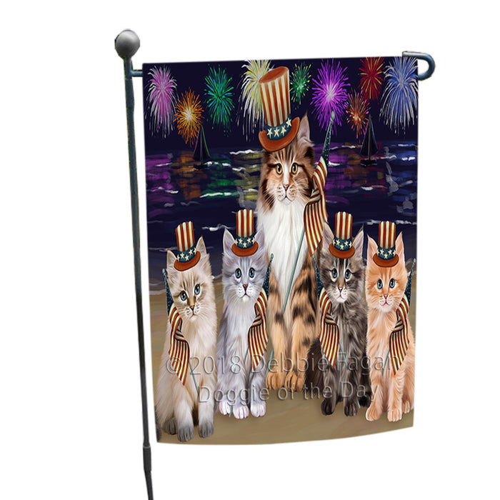 4th of July Independence Day Firework Siamese Cats Garden Flag GFLG57604