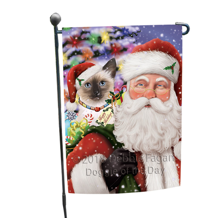 Santa Carrying Siamese Cat and Christmas Presents Garden Flag GFLG53764