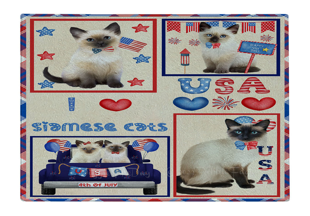 4th of July Independence Day I Love USA Siamese Cats Cutting Board - For Kitchen - Scratch & Stain Resistant - Designed To Stay In Place - Easy To Clean By Hand - Perfect for Chopping Meats, Vegetables