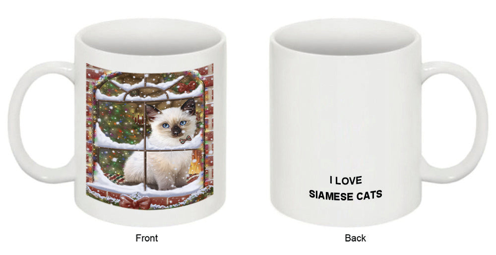 Please Come Home For Christmas Siamese Cat Sitting In Window Coffee Mug MUG49043