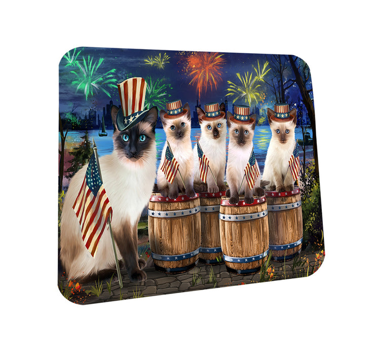 4th of July Independence Day Firework Siamese Cats Coasters Set of 4 CST54073