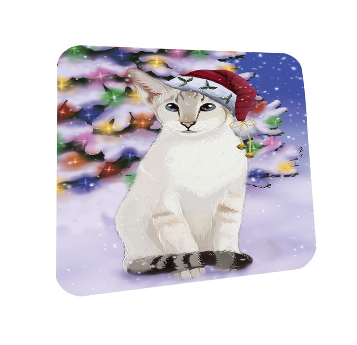 Winterland Wonderland Siamese Cat In Christmas Holiday Scenic Background Coasters Set of 4 CST55681