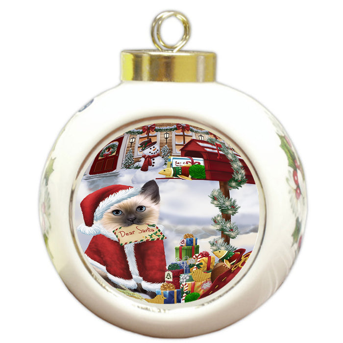 Siamese Cat Dear Santa Letter Christmas Holiday Mailbox Round Ball Christmas Ornament RBPOR53552