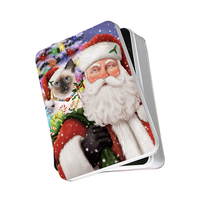 Santa Carrying Siamese Cat and Christmas Presents Photo Storage Tin PITN53645