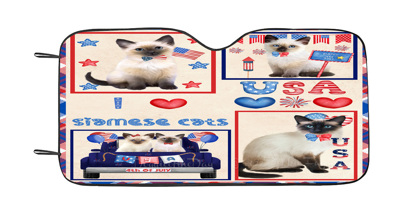 4th of July Independence Day I Love USA Siamese Cats Car Sun Shade Cover Curtain