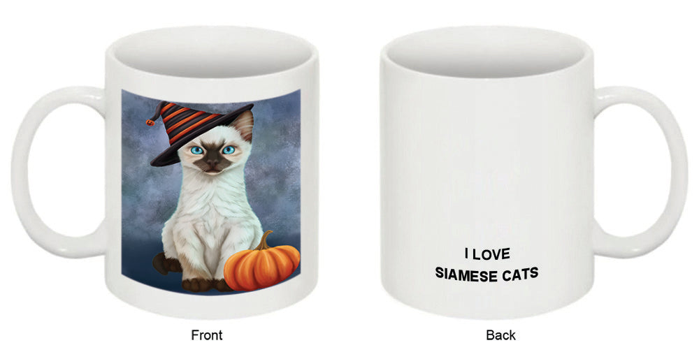 Happy Halloween Siamese Cat Wearing Witch Hat with Pumpkin Coffee Mug MUG50205