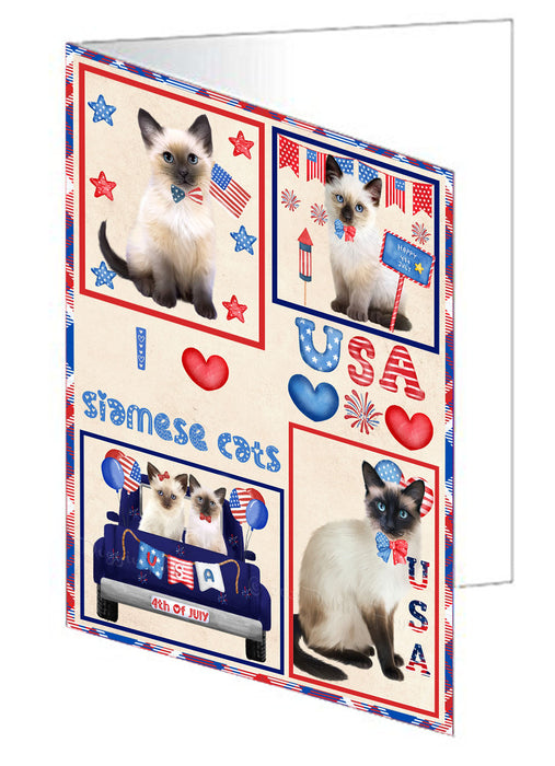 4th of July Independence Day I Love USA Siamese Cats Handmade Artwork Assorted Pets Greeting Cards and Note Cards with Envelopes for All Occasions and Holiday Seasons