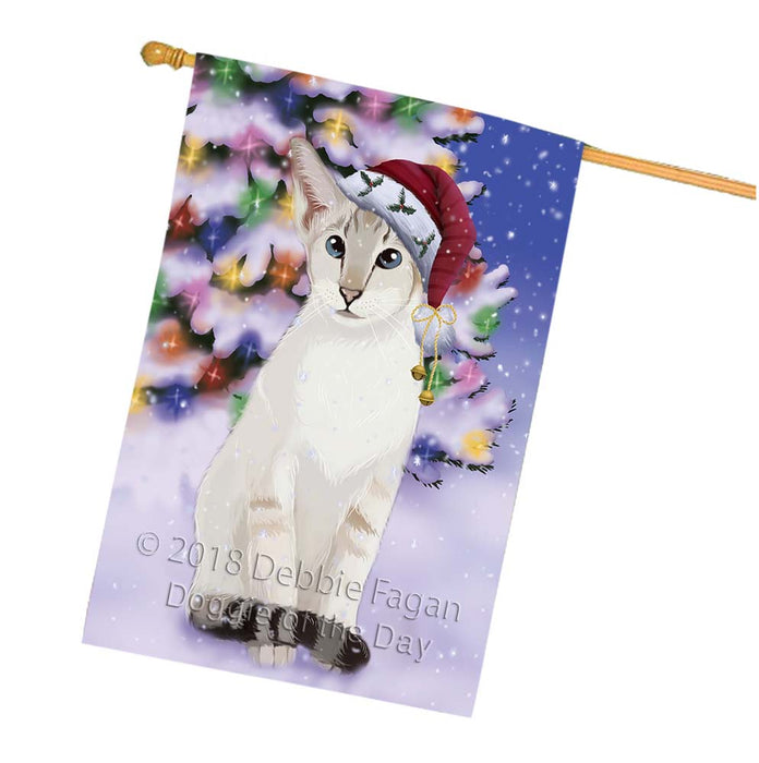 Winterland Wonderland Siamese Cat In Christmas Holiday Scenic Background House Flag FLG56152