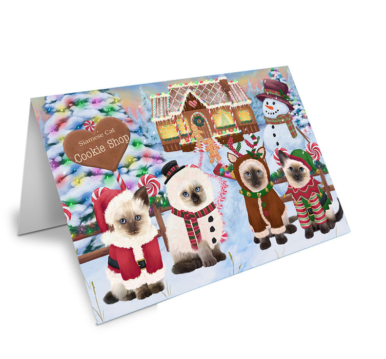 Holiday Gingerbread Cookie Shop Siamese Cats Handmade Artwork Assorted Pets Greeting Cards and Note Cards with Envelopes for All Occasions and Holiday Seasons GCD74381