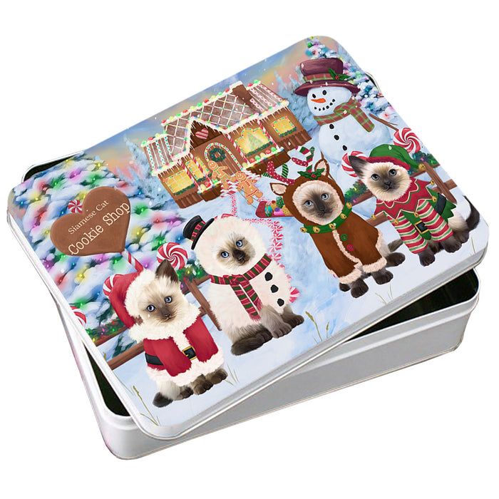 Holiday Gingerbread Cookie Shop Siamese Cats Photo Storage Tin PITN56565