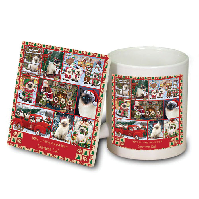 Love is Being Owned Christmas Siamese Cats Mug and Coaster Set MUC57250