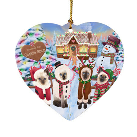 Holiday Gingerbread Cookie Shop Siamese Cats Heart Christmas Ornament HPOR56978