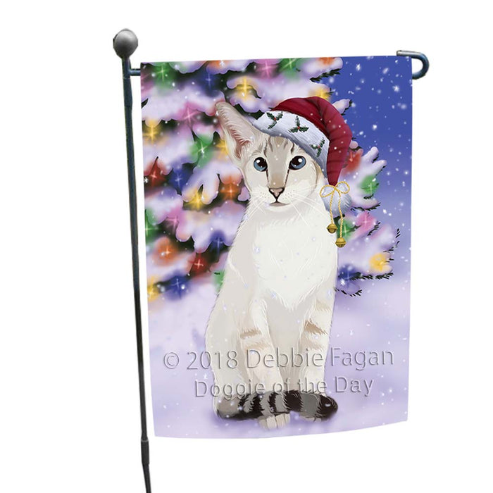 Winterland Wonderland Siamese Cat In Christmas Holiday Scenic Background Garden Flag GFLG56016