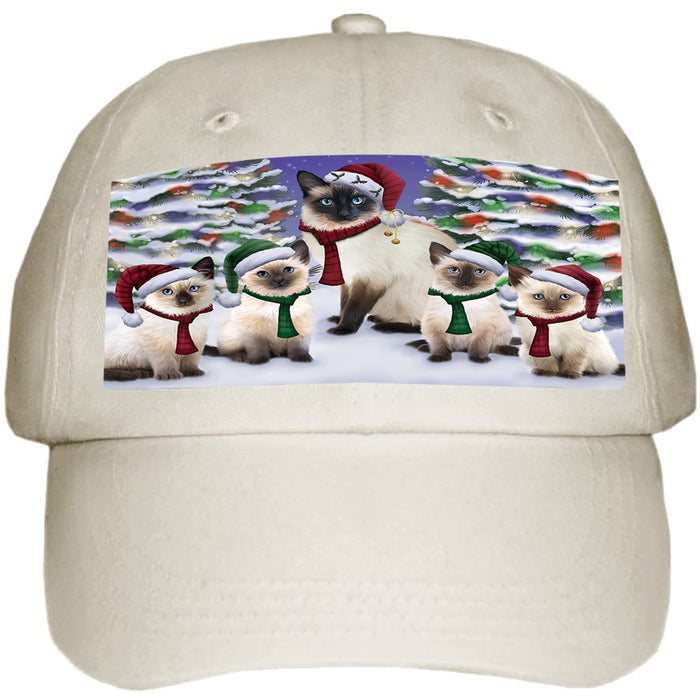 Siamese Cats Christmas Family Portrait in Holiday Scenic Background Ball Hat Cap HAT61890