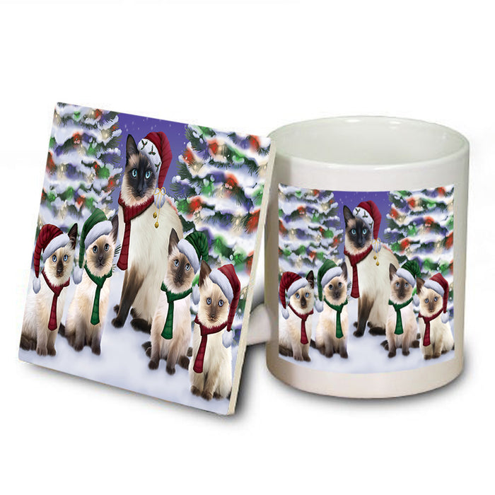 Siamese Cats Christmas Family Portrait in Holiday Scenic Background  Mug and Coaster Set MUC52711