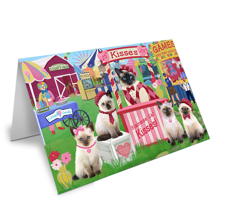 Carnival Kissing Booth Siamese Cats Handmade Artwork Assorted Pets Greeting Cards and Note Cards with Envelopes for All Occasions and Holiday Seasons GCD72299