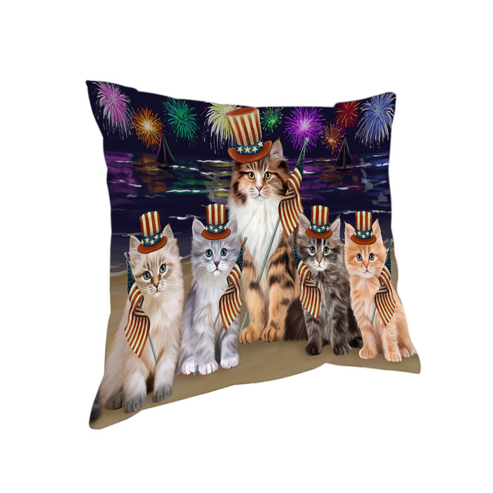 4th of July Independence Day Firework Siamese Cats Pillow PIL82196