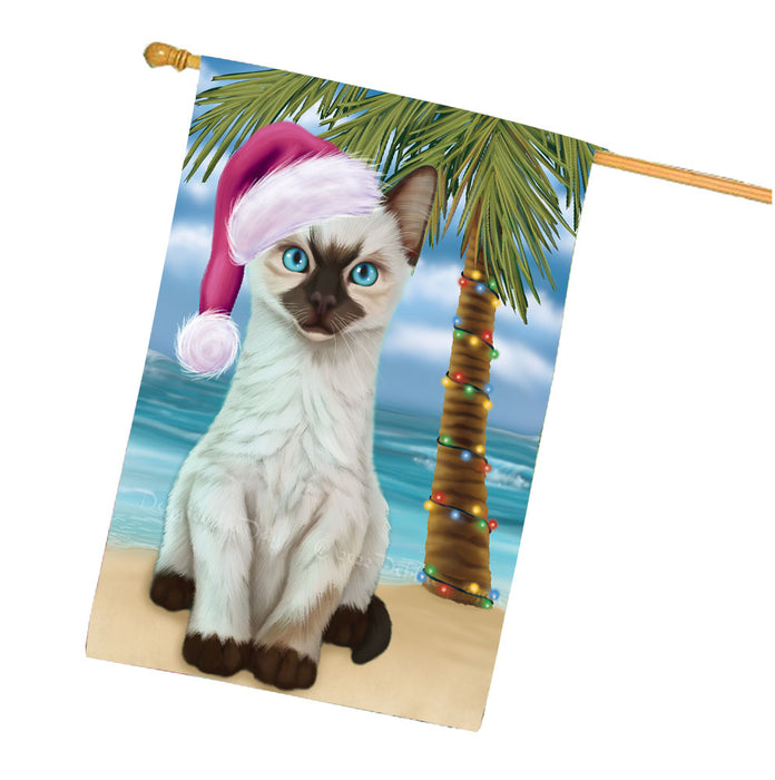 Christmas Summertime Beach Siamese Cat House Flag Outdoor Decorative Double Sided Pet Portrait Weather Resistant Premium Quality Animal Printed Home Decorative Flags 100% Polyester FLG68798