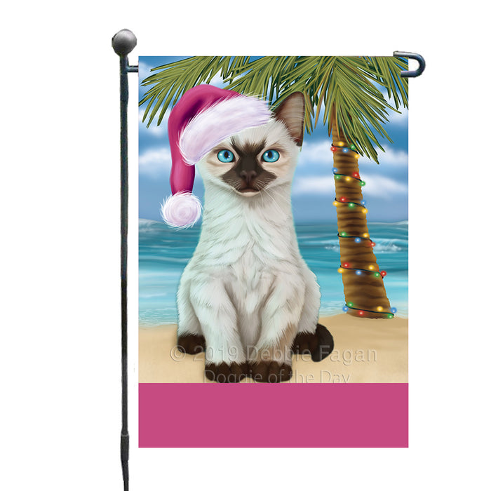Personalized Summertime Happy Holidays Christmas Siamese Cat on Tropical Island Beach  Custom Garden Flags GFLG-DOTD-A60541