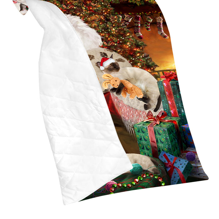 Santa Sleeping with Siamese Cats Quilt