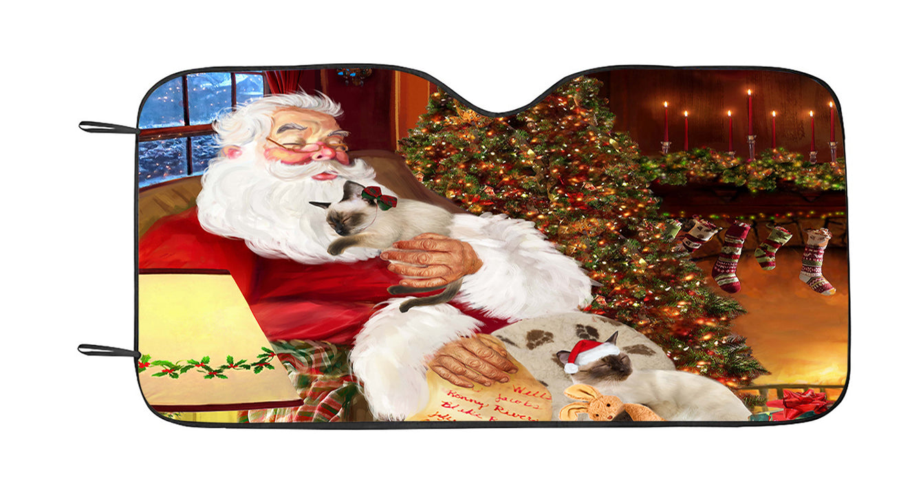 Santa Sleeping with Siamese Cats Car Sun Shade