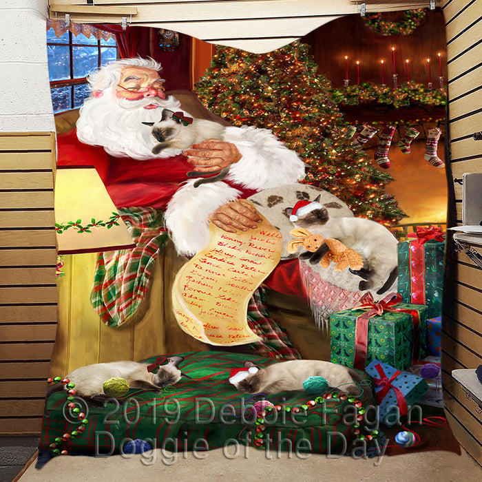 Santa Sleeping with Siamese Cats Quilt