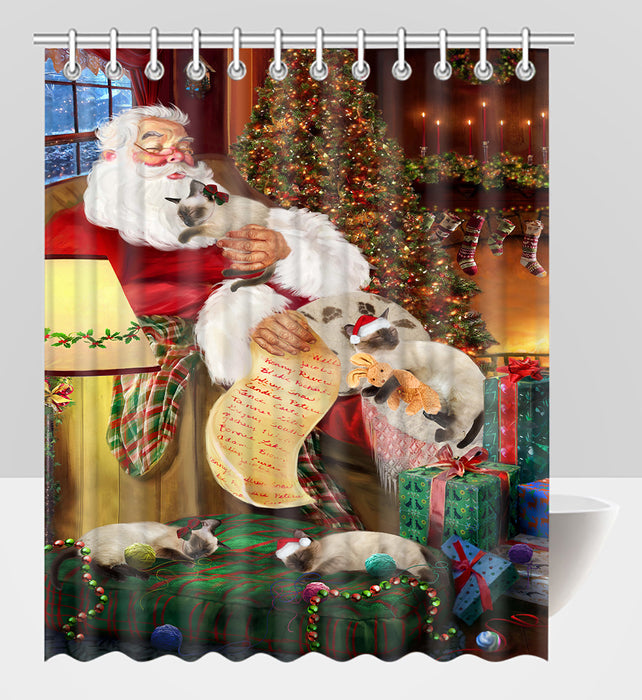 Santa Sleeping with Siamese Cats Shower Curtain
