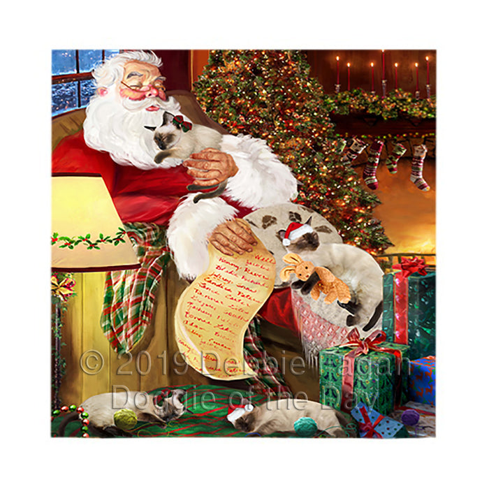 Santa Sleeping with Siamese Cats Square Towel 