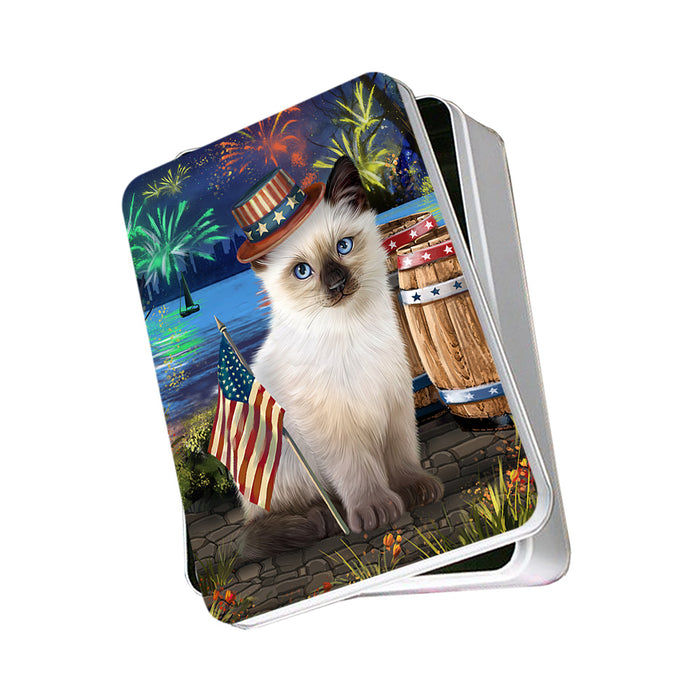 4th of July Independence Day Fireworks Siamese cat at the Lake Photo Storage Tin PITN51230