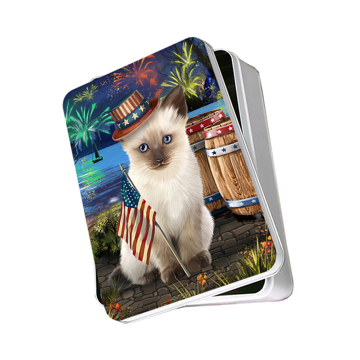 4th of July Independence Day Fireworks Siamese cat at the Lake Photo Storage Tin PITN51231