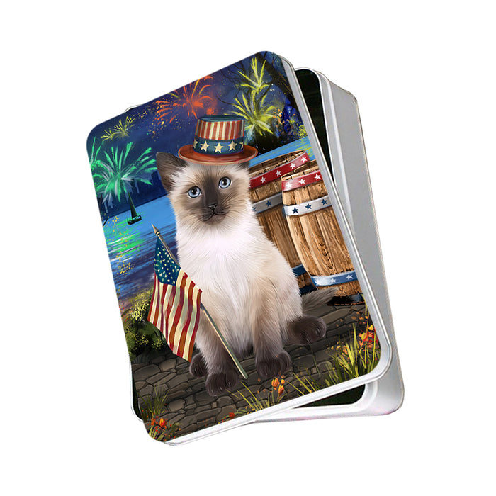 4th of July Independence Day Fireworks Siamese cat at the Lake Photo Storage Tin PITN51232
