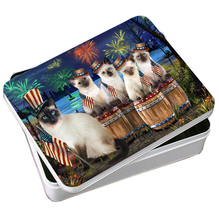 4th of July Independence Day Fireworks Siamese Cats at the Lake Photo Storage Tin PITN51054