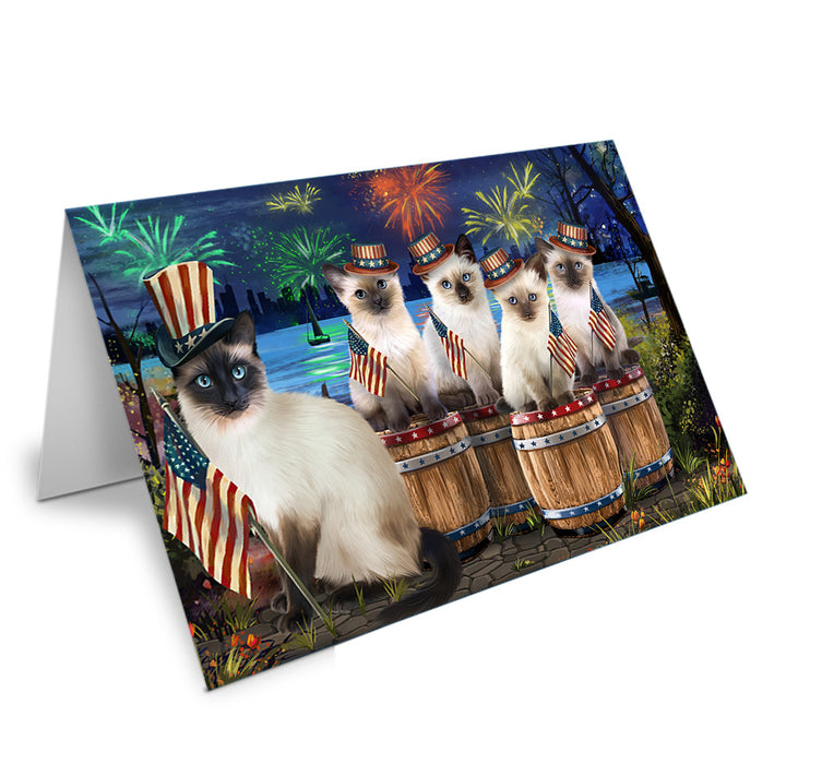 4th of July Independence Day Fireworks Siamese Cats at the Lake Handmade Artwork Assorted Pets Greeting Cards and Note Cards with Envelopes for All Occasions and Holiday Seasons GCD57191