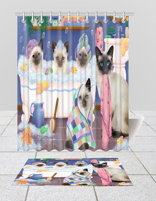 Rub A Dub Dogs In A Tub Siamese Cats Bath Mat and Shower Curtain Combo