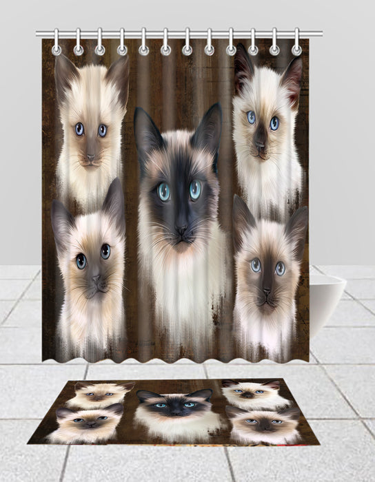 Rustic Siamese Cats Bath Mat and Shower Curtain Combo