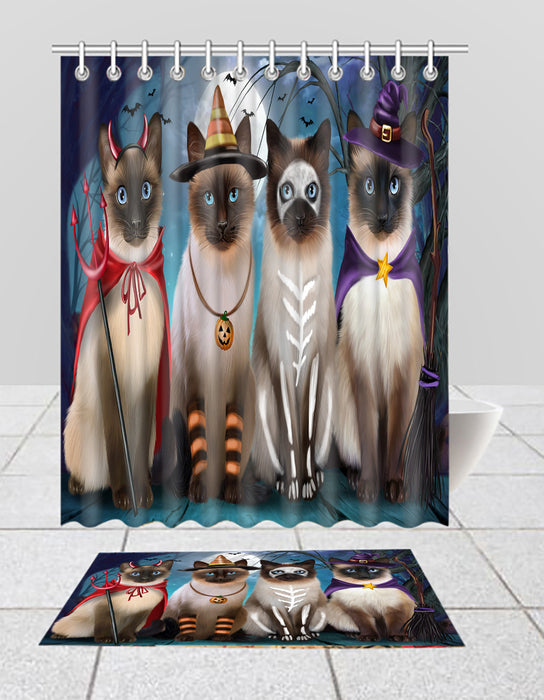 Halloween Trick or Teat Siamese Cats  Bath Mat and Shower Curtain Combo