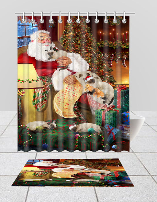 Santa Sleeping with Siamese Cats  Bath Mat and Shower Curtain Combo