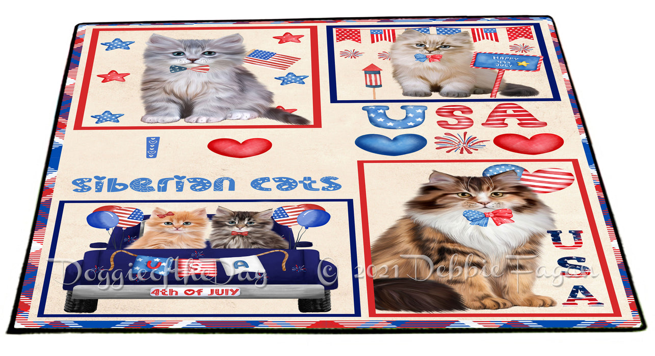 4th of July Independence Day I Love USA Siberian Cats Floormat FLMS56332 Floormat FLMS56332