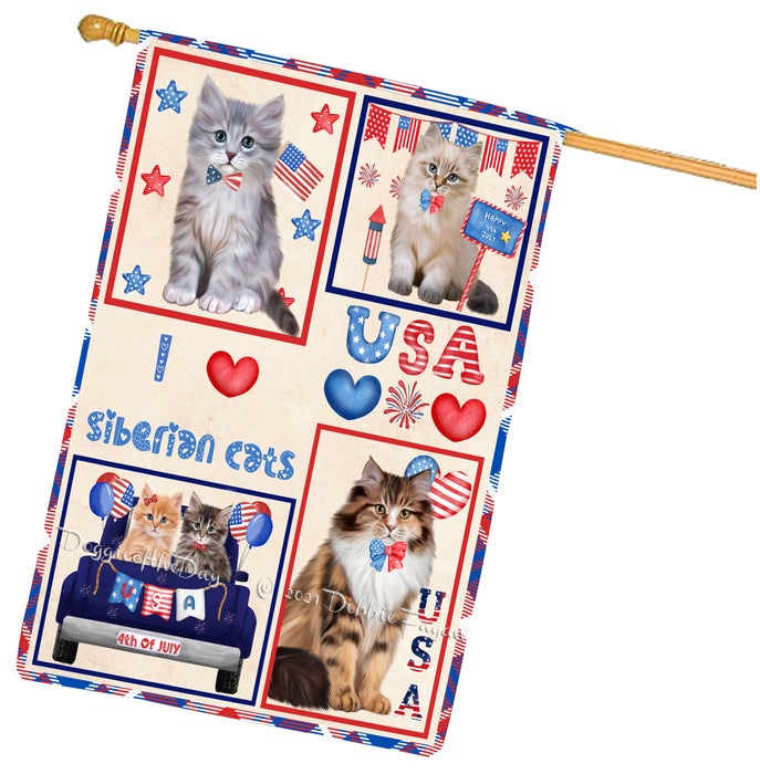 4th of July Independence Day I Love USA Siberian Cats House flag FLG66998