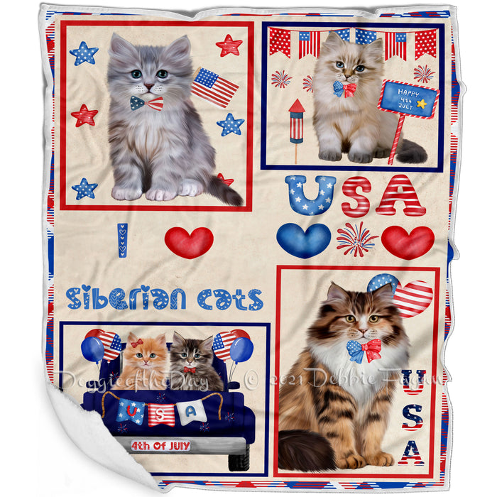 4th of July Independence Day I Love USA Siberian Cats Blanket BLNKT143545