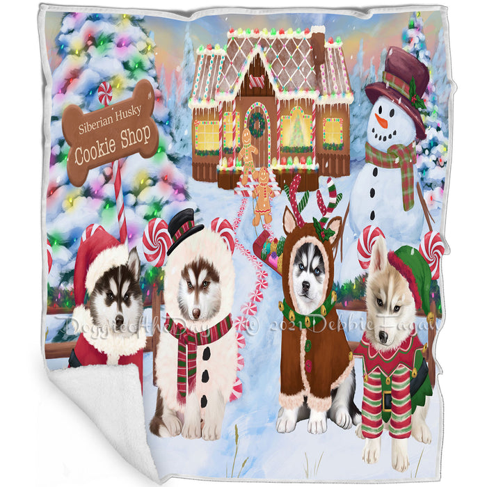Holiday Gingerbread Cookie Shop Siberian Huskies Dog Blanket BLNKT129036