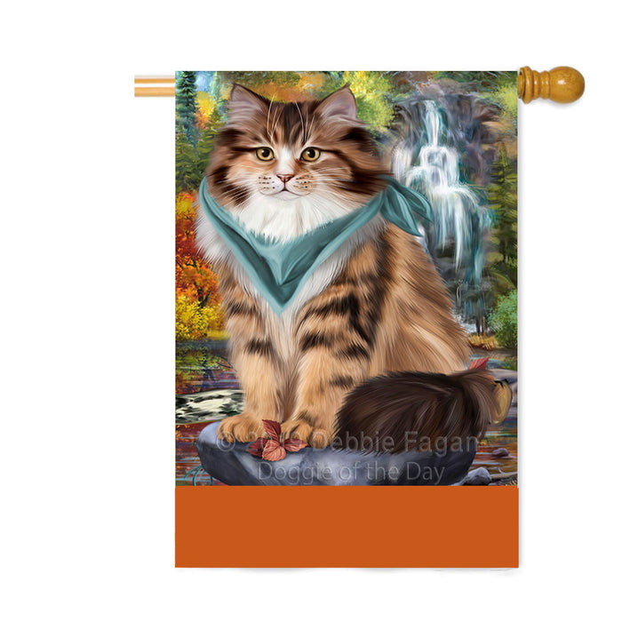 Personalized Scenic Waterfall Siberian Cat Custom House Flag FLG-DOTD-A60903