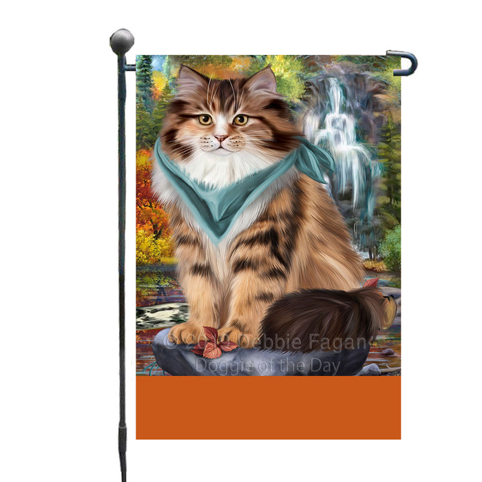 Personalized Scenic Waterfall Siberian Cat Custom Garden Flags GFLG-DOTD-A60847