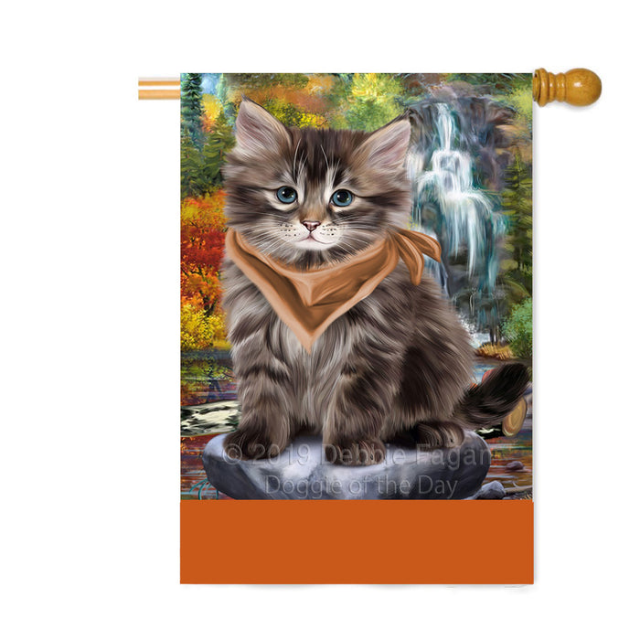 Personalized Scenic Waterfall Siberian Cat Custom House Flag FLG-DOTD-A60904