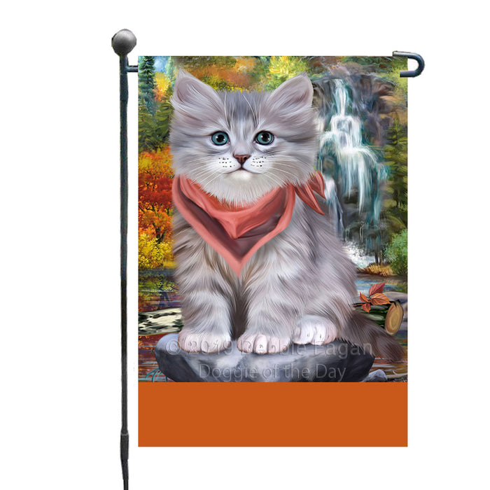 Personalized Scenic Waterfall Siberian Cat Custom Garden Flags GFLG-DOTD-A60849