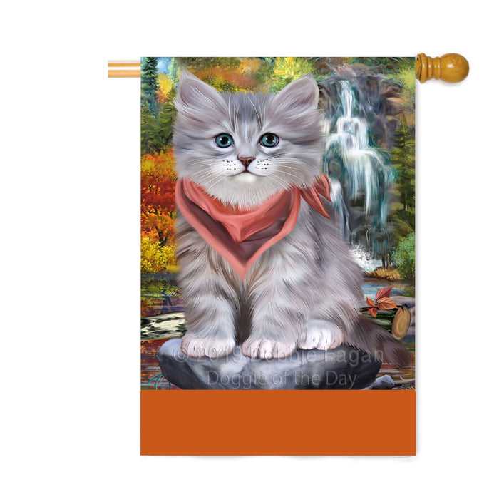 Personalized Scenic Waterfall Siberian Cat Custom House Flag FLG-DOTD-A60905