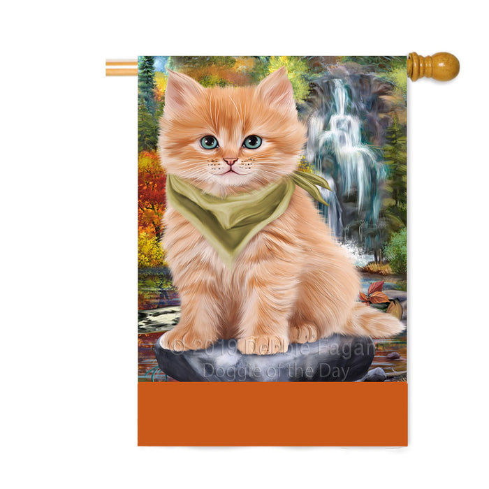 Personalized Scenic Waterfall Siberian Cat Custom House Flag FLG-DOTD-A60906