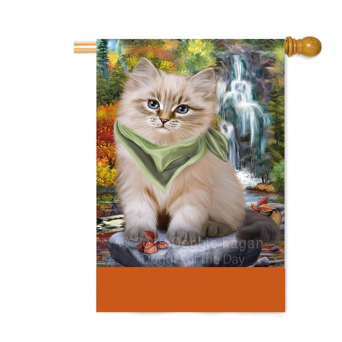 Personalized Scenic Waterfall Siberian Cat Custom House Flag FLG-DOTD-A60907